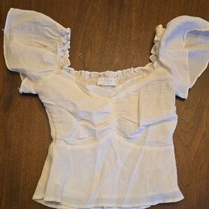 ASTR Cream Puff Sleeve Ruffled Blouse